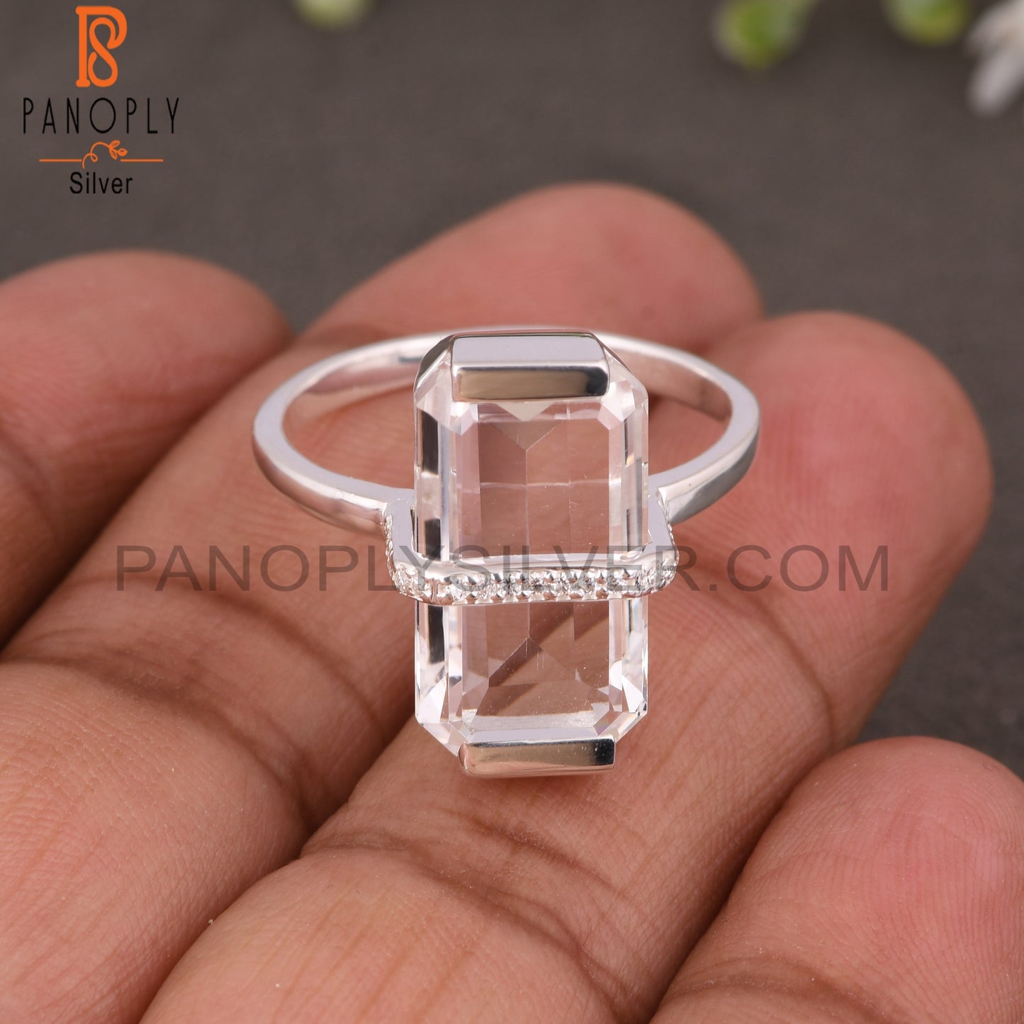 Crystal Quartz & Moissanite Octogan Shape 925 Silver Ring