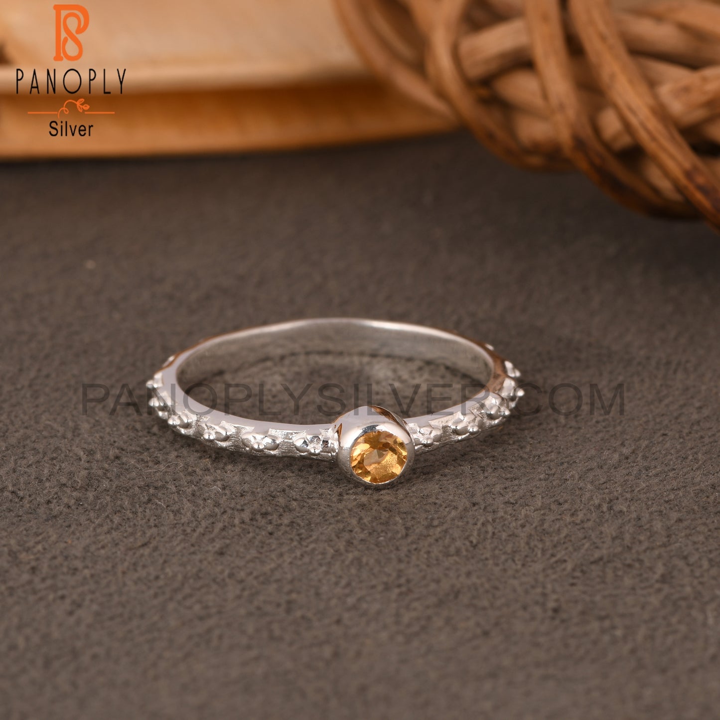 Citrine Round 925 Sterling Silver Ring