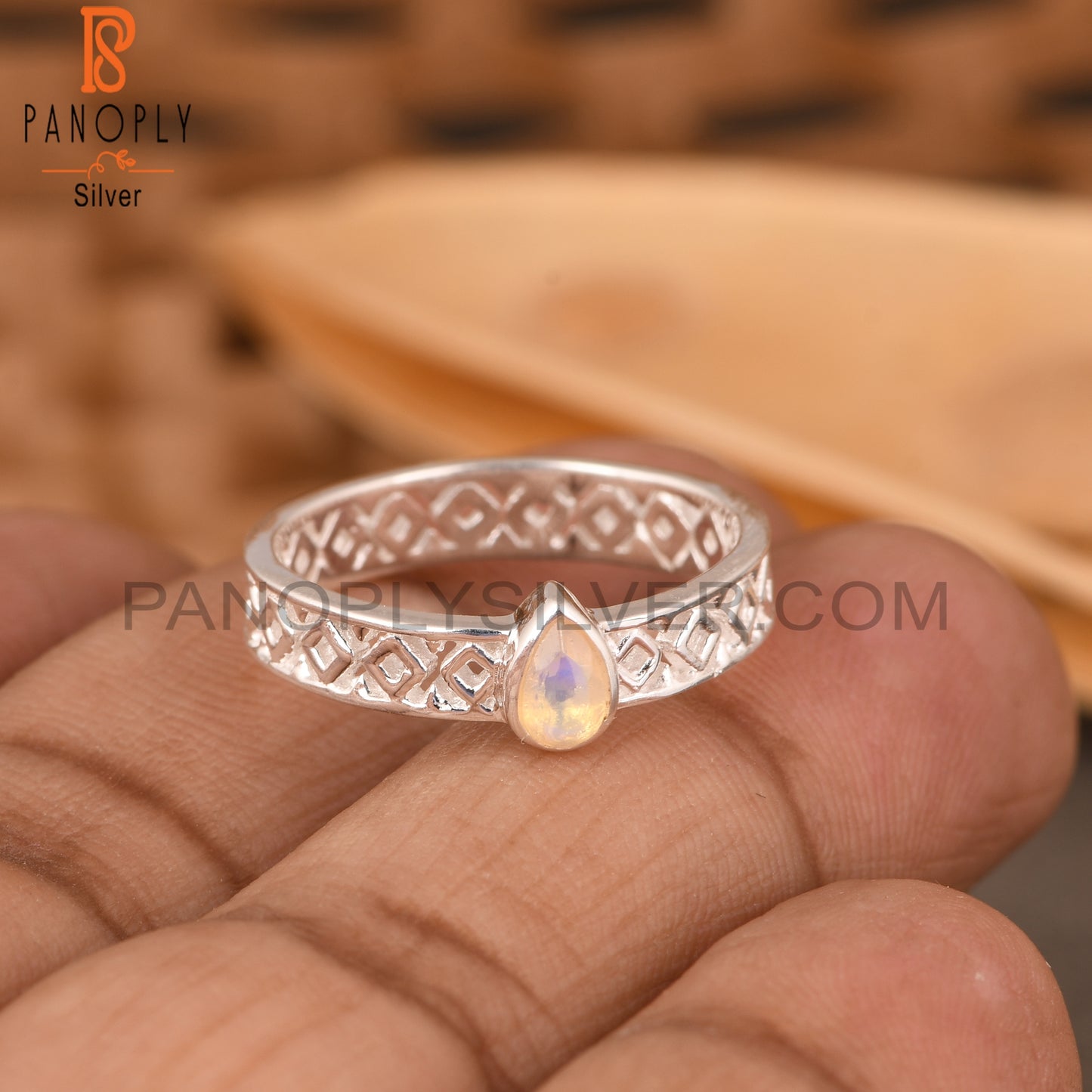 Ethiopian Opal Pear 925 Sterling Silver Texture Ring