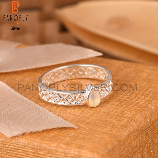 Ethiopian Opal Pear 925 Sterling Silver Texture Ring