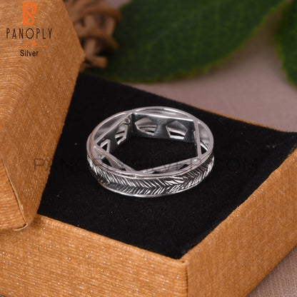 Leaf Texture Spinner 925 Sterling Silver Ring