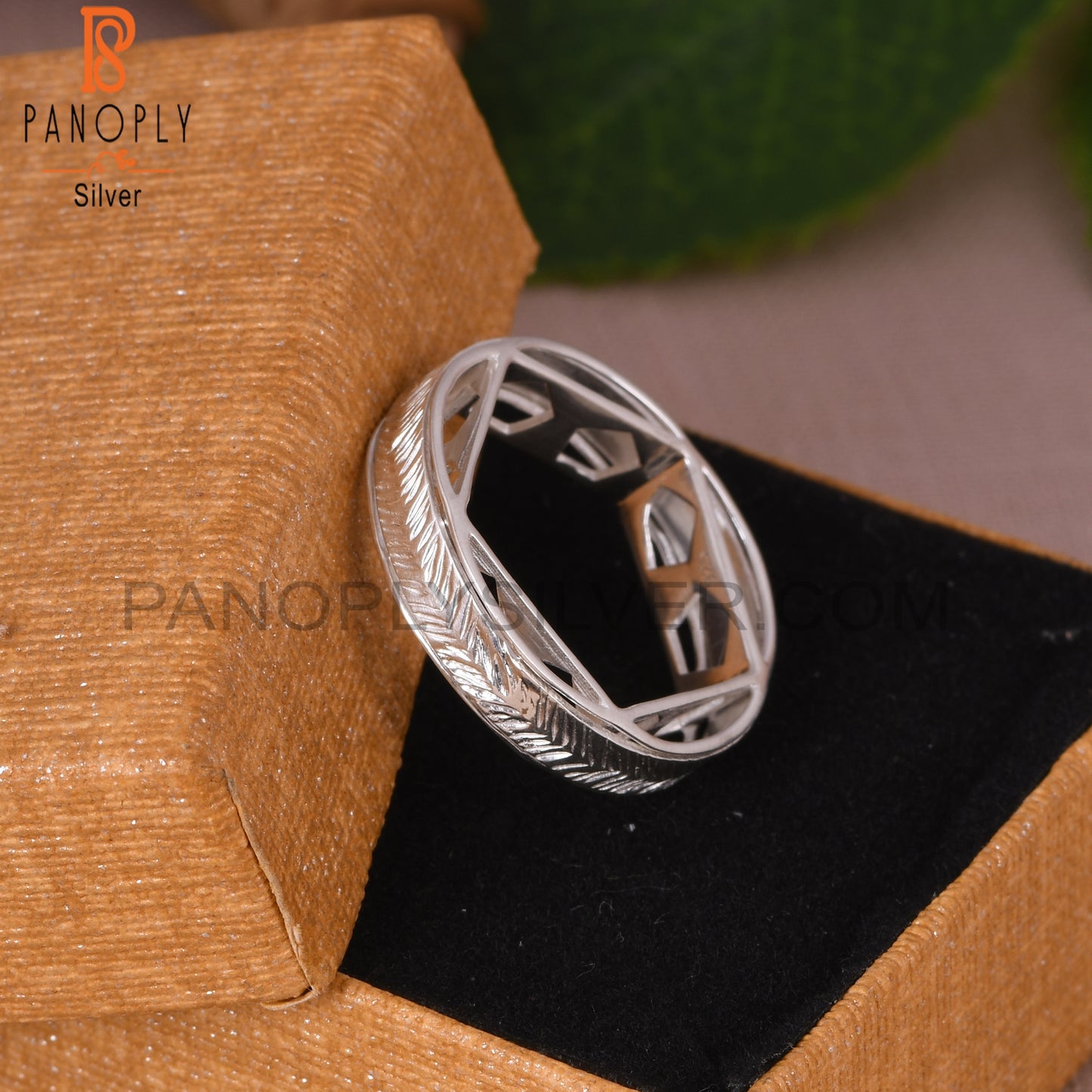 Leaf Texture Spinner 925 Sterling Silver Ring