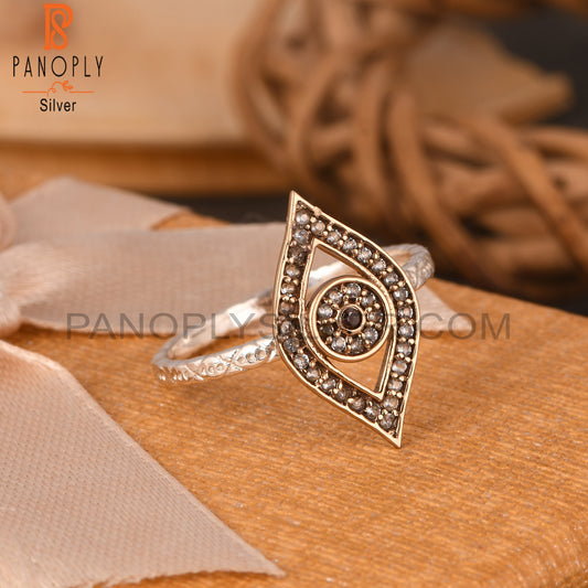 White Topaz & Garnet 925 Sterling Silver Ring
