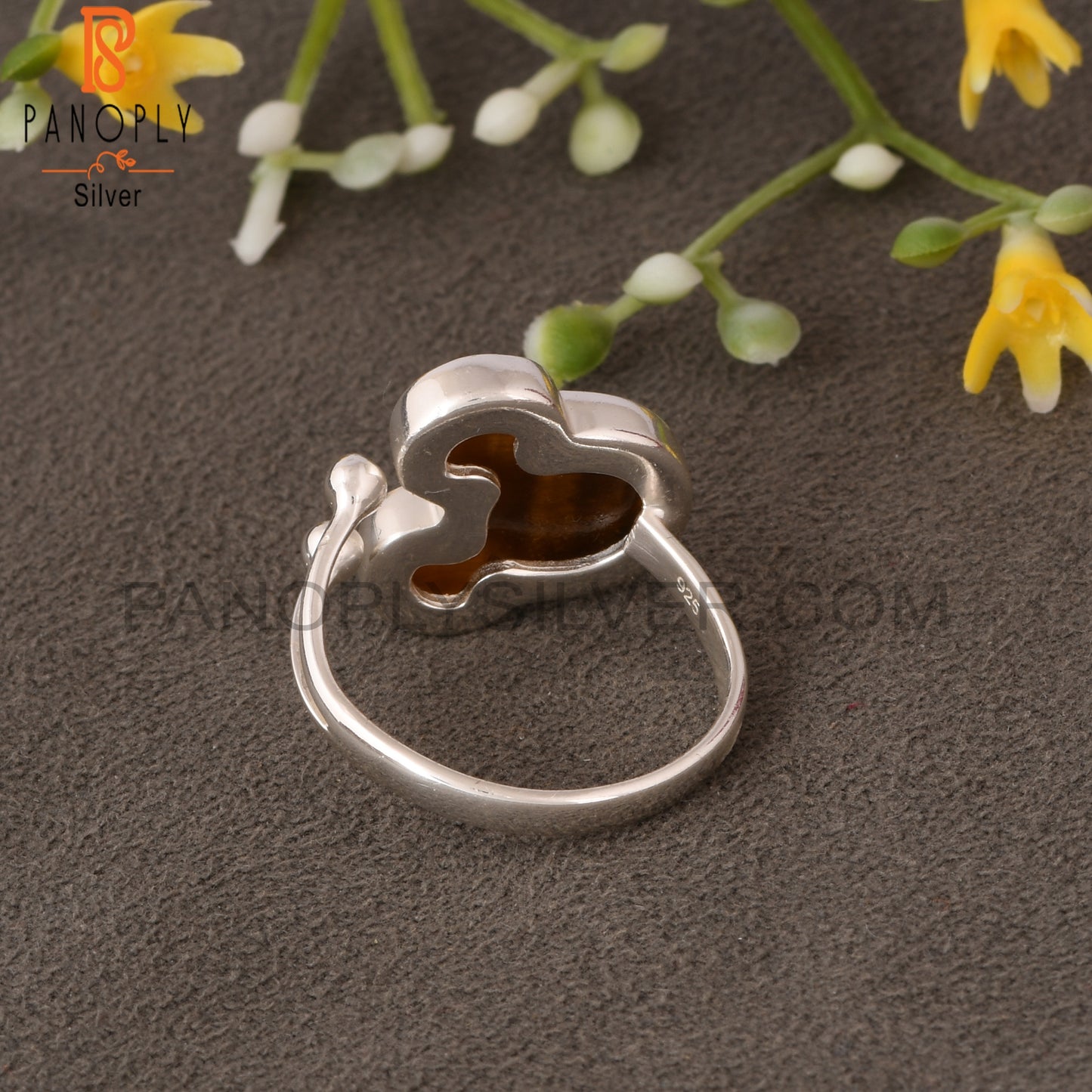 Tiger Eye Yellow Mouse Shape 925 Silver Adjustable Ring
