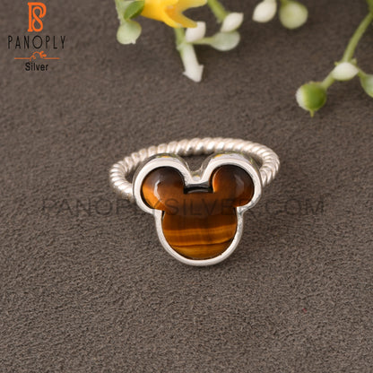 Twist Band Tiger Eye Yellow Mouse 925 Sterling Silver Ring