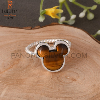 Twist Band Tiger Eye Yellow Mouse 925 Sterling Silver Ring
