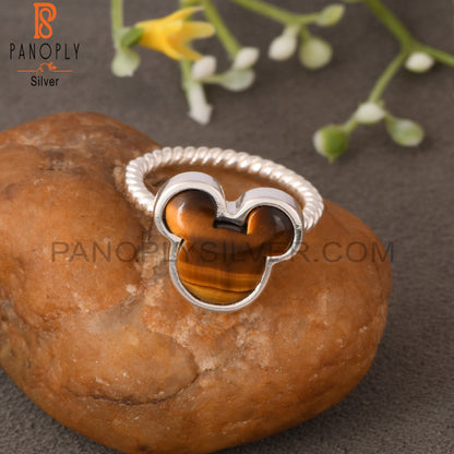 Twist Band Tiger Eye Yellow Mouse 925 Sterling Silver Ring