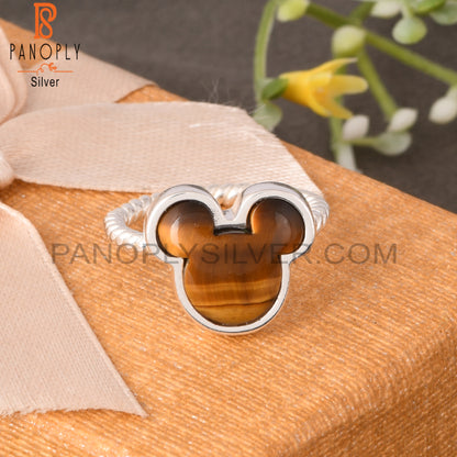 Twist Band Tiger Eye Yellow Mouse 925 Sterling Silver Ring