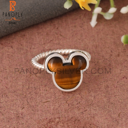 Twist Band Tiger Eye Yellow Mouse 925 Sterling Silver Ring