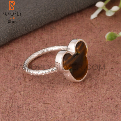 Tiger Eye Yellow Mouse Shape 925 Sterling Silver Cat Ring