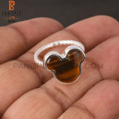 Tiger Eye Yellow Mouse Shape 925 Sterling Silver Cat Ring