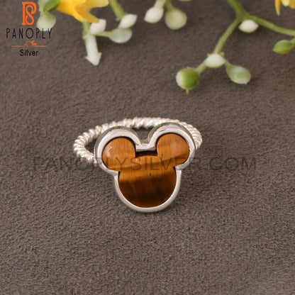 Tiger Eye Yellow Mickey Mouse 925 Sterling Silver Wire Ring
