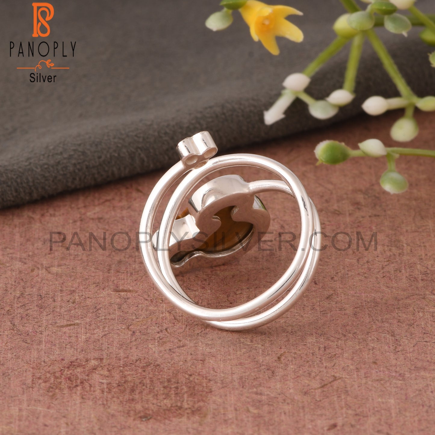 Tiger Eye Yellow & Garnet Mouse 925 Sterling Silver Ring