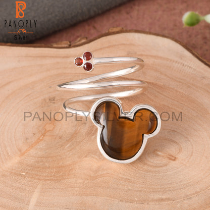 Tiger Eye Yellow & Garnet Mouse 925 Sterling Silver Ring