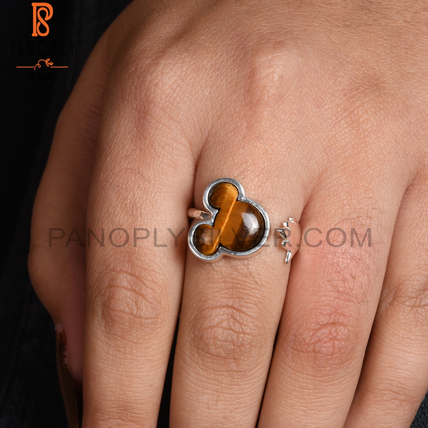 Tiger Eye Yellow & Citrine Mouse 925 Silver Twisted Ring