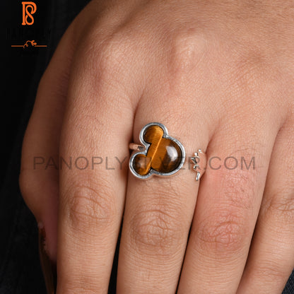 Tiger Eye Yellow & Citrine Mouse 925 Silver Twisted Ring