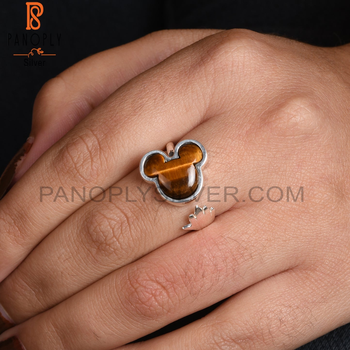 Tiger Eye Yellow & Citrine Mouse 925 Silver Twisted Ring