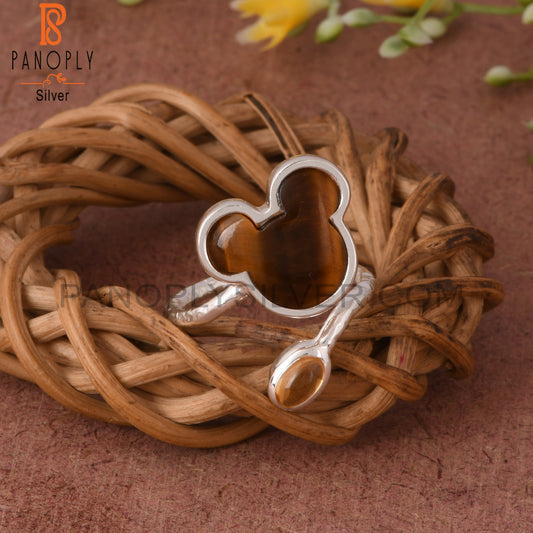 Tiger Eye Yellow & Citrine Mouse 925 Silver Twisted Ring