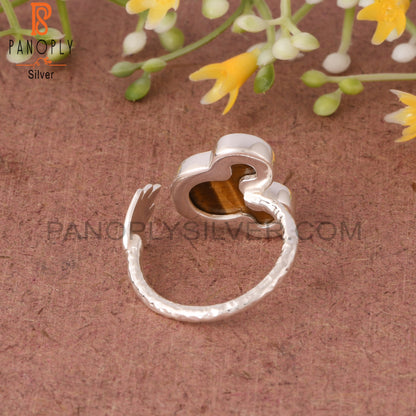 Tiger Eye Yellow Mickey Mouse 925 Silver Adjustable Ring