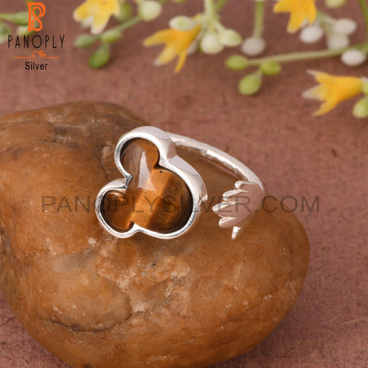 Tiger Eye Yellow Mickey Mouse 925 Silver Adjustable Ring