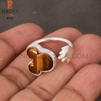 Tiger Eye Yellow Mickey Mouse 925 Silver Adjustable Ring