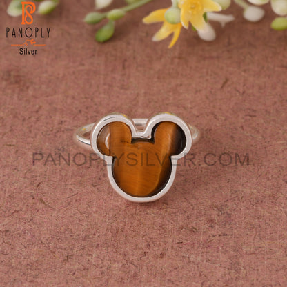 Tiger Eye Yellow Mouse 925 Sterling Silver Cat Ring