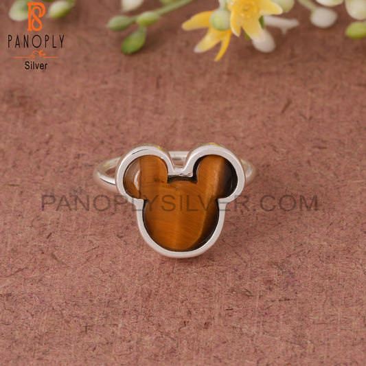 Tiger Eye Yellow Mouse 925 Sterling Silver Cat Ring
