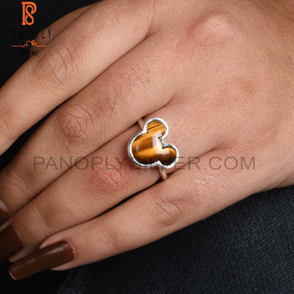 Tiger Eye Yellow Mouse 925 Sterling Silver Cat Ring