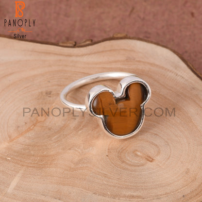 Tiger Eye Yellow Mouse 925 Sterling Silver Cat Ring