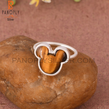 Tiger Eye Yellow Mouse 925 Sterling Silver Cat Ring
