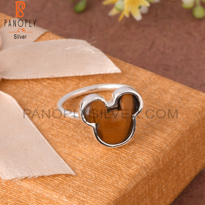 Tiger Eye Yellow Mouse 925 Sterling Silver Cat Ring