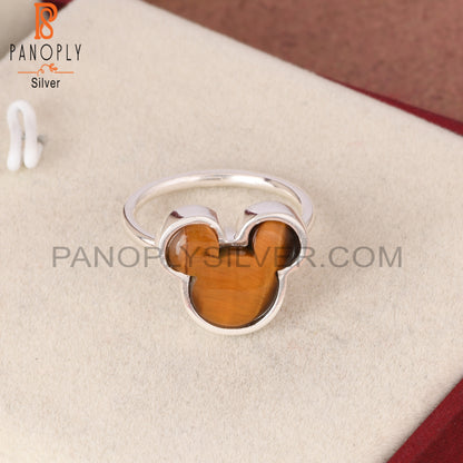 Tiger Eye Yellow Mouse 925 Sterling Silver Cat Ring