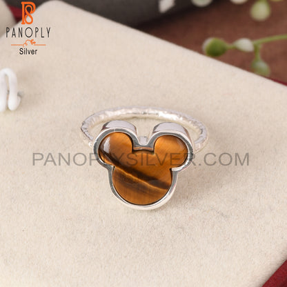 Tiger Eye Yellow Mickey Mouse Shape 925 Silver Finger Ring