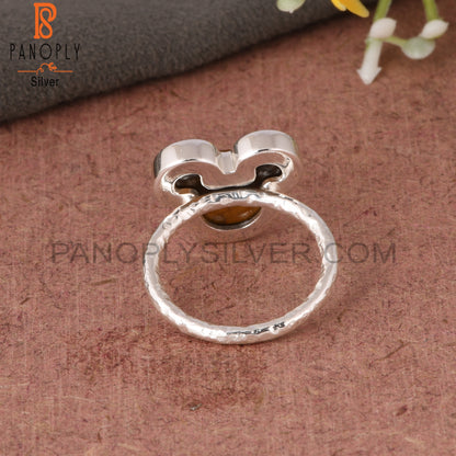Tiger Eye Yellow Mickey Mouse Shape 925 Silver Finger Ring