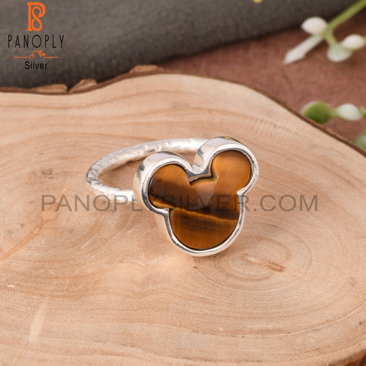 Tiger Eye Yellow Mickey Mouse Shape 925 Silver Finger Ring