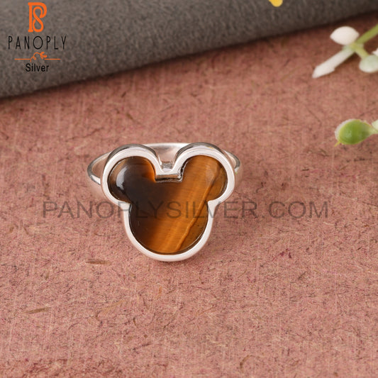 Tiger Eye Yellow Mickey Mouse 925 Silver Beautiful Cat Ring
