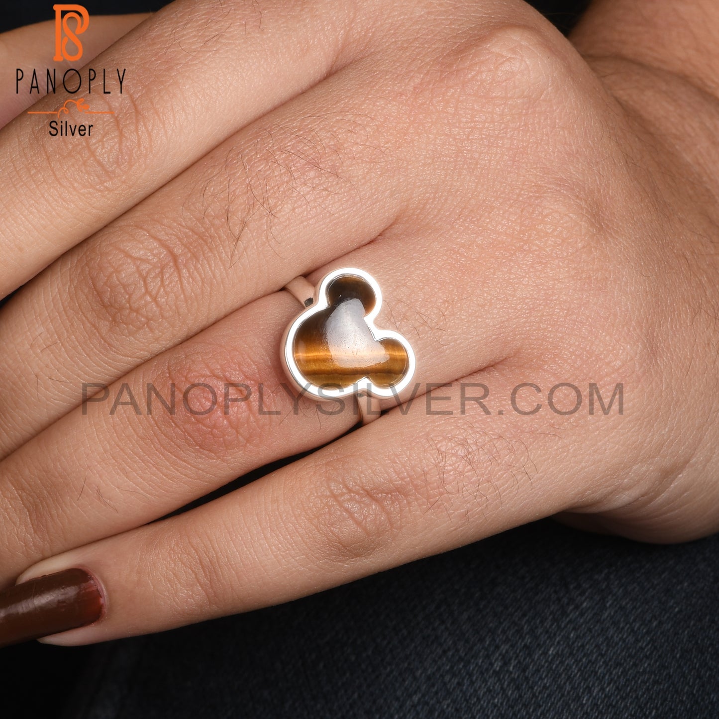 Tiger Eye Yellow Mickey Mouse 925 Silver Beautiful Cat Ring