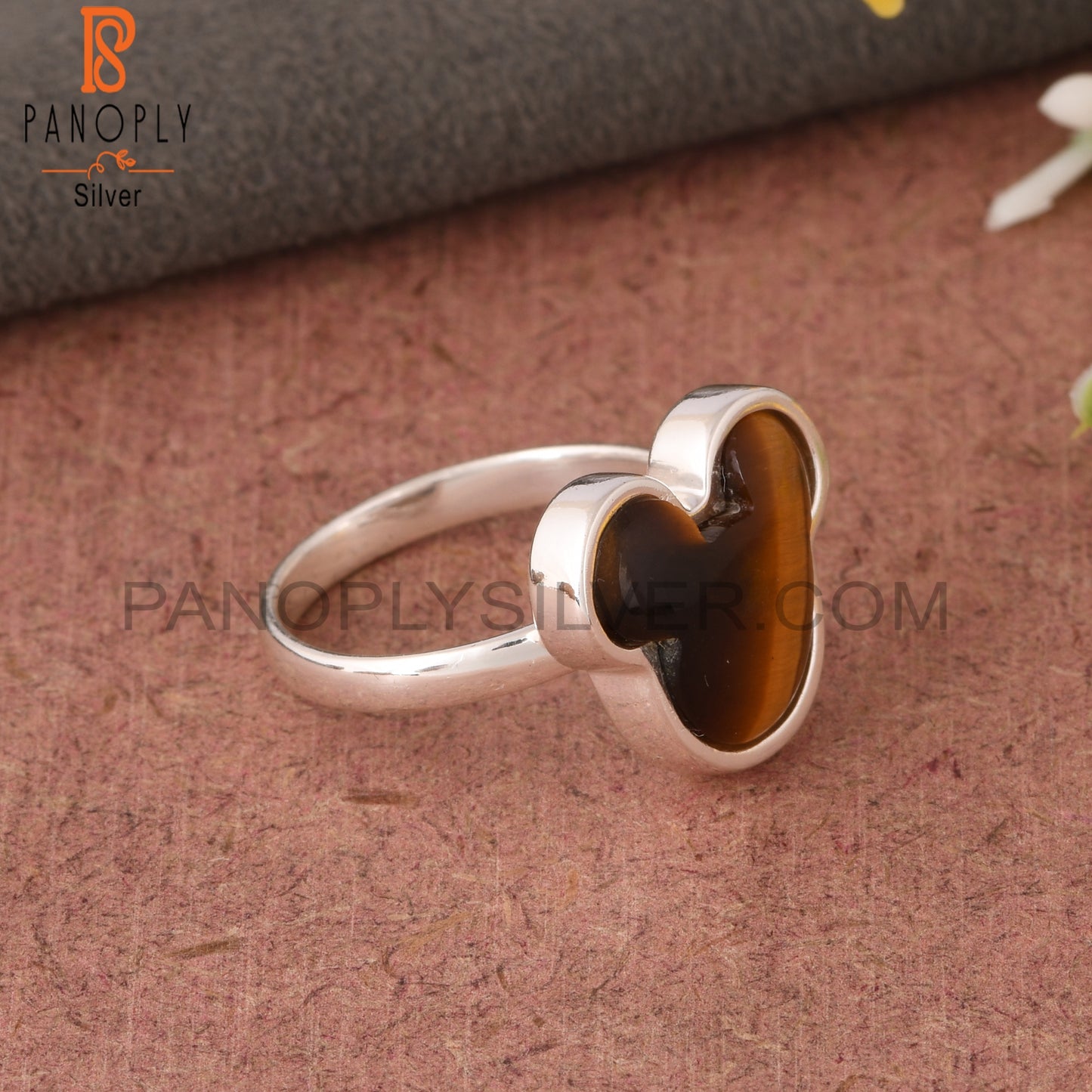 Tiger Eye Yellow Mickey Mouse 925 Silver Beautiful Cat Ring