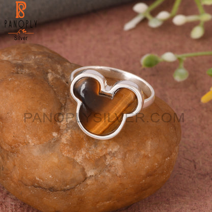 Tiger Eye Yellow Mickey Mouse 925 Silver Beautiful Cat Ring