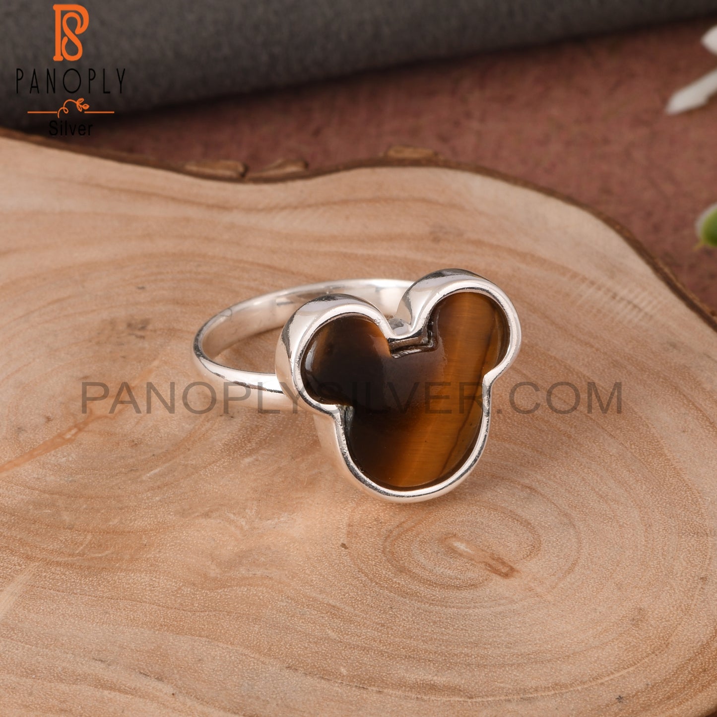 Tiger Eye Yellow Mickey Mouse 925 Silver Beautiful Cat Ring