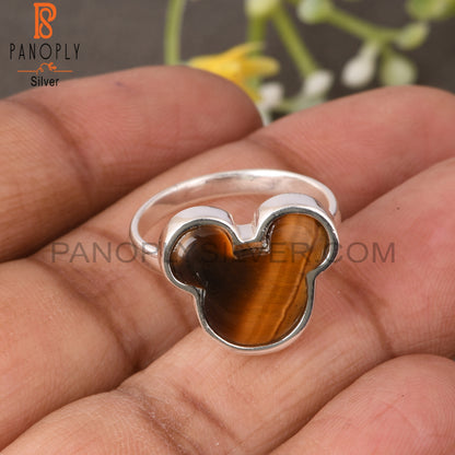 Tiger Eye Yellow Mickey Mouse 925 Silver Beautiful Cat Ring