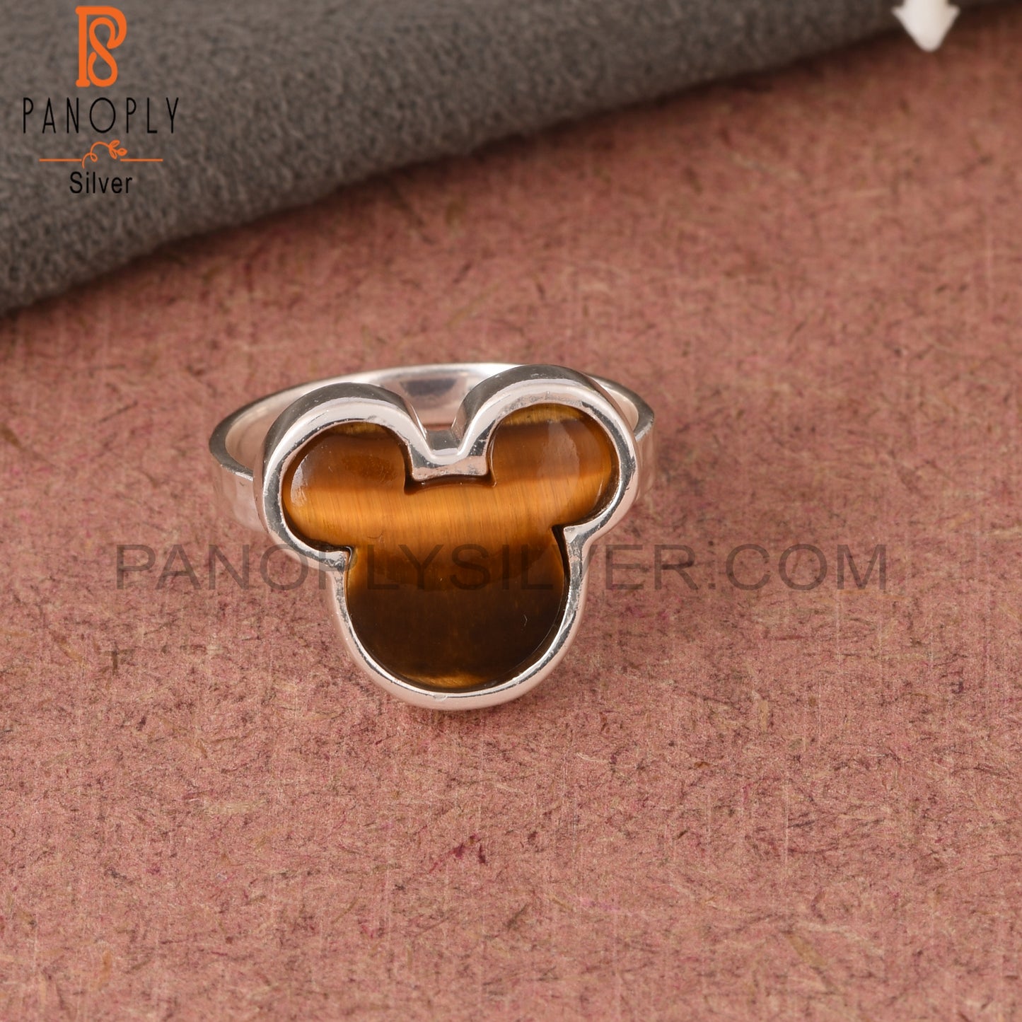 Cat Ring, Tiger Eye Yellow Mouse 925 Sterling Silver Ring