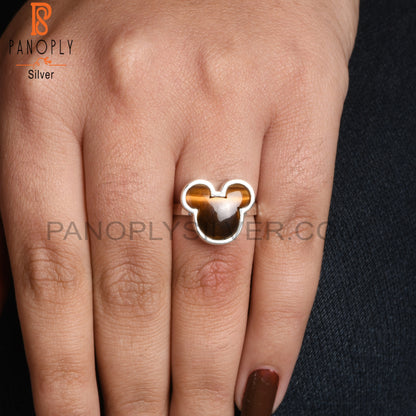 Cat Ring, Tiger Eye Yellow Mouse 925 Sterling Silver Ring