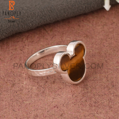 Cat Ring, Tiger Eye Yellow Mouse 925 Sterling Silver Ring