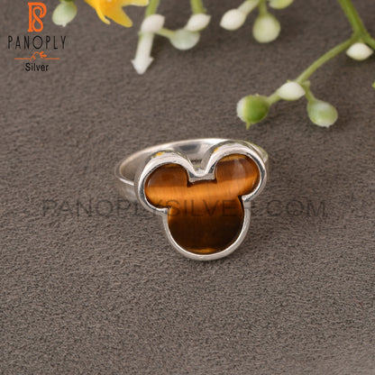 Cat Ring, Tiger Eye Yellow Mouse 925 Sterling Silver Ring