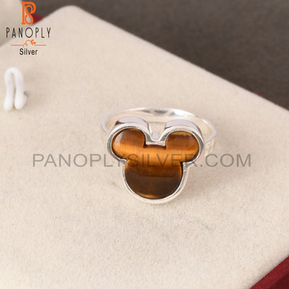 Cat Ring, Tiger Eye Yellow Mouse 925 Sterling Silver Ring