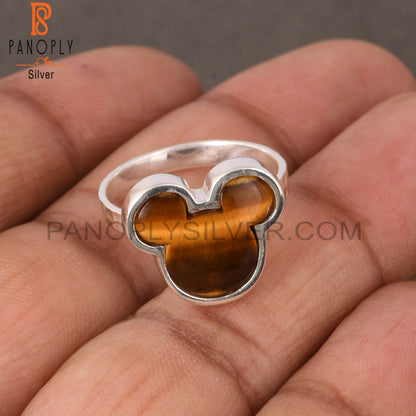 Cat Ring, Tiger Eye Yellow Mouse 925 Sterling Silver Ring