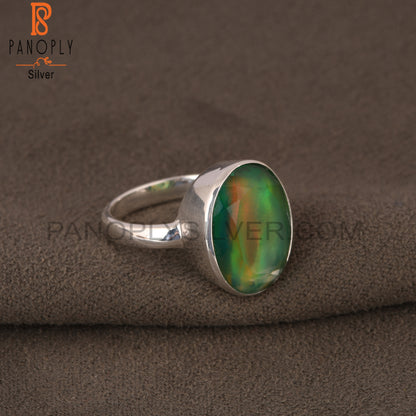 Aurora Opal Green Oval 925 Sterling Silver Ring