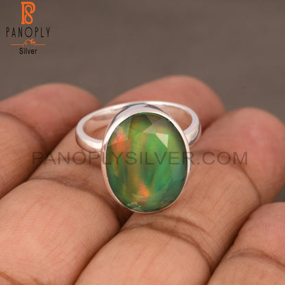 Aurora Opal Green Oval 925 Sterling Silver Ring