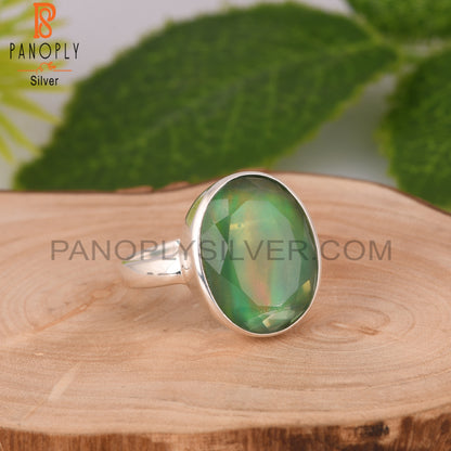 Aurora Opal Green Oval 925 Sterling Silver Ring